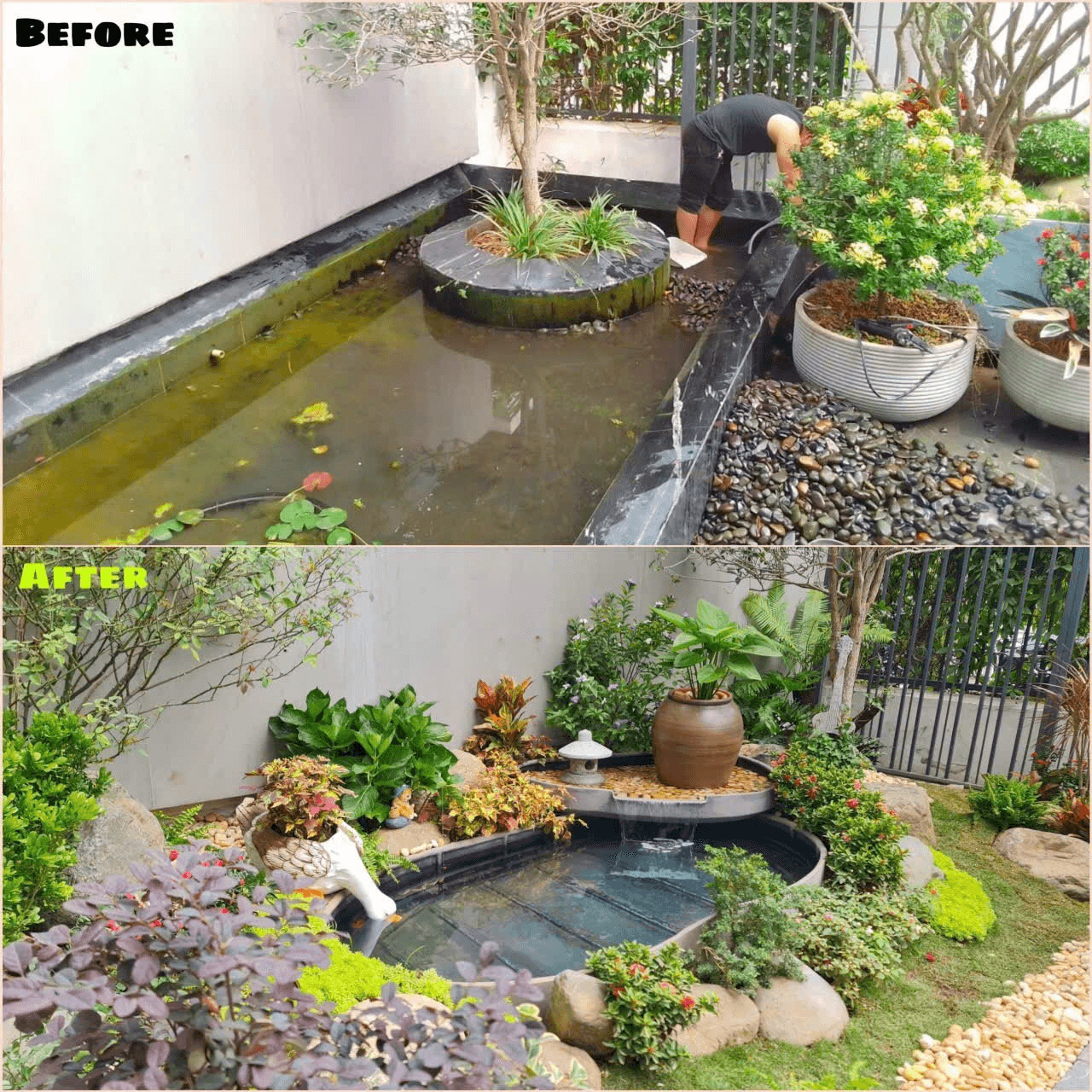 cải tạo sân vườn tiểu cảnh hồ nước bằng chậu composite