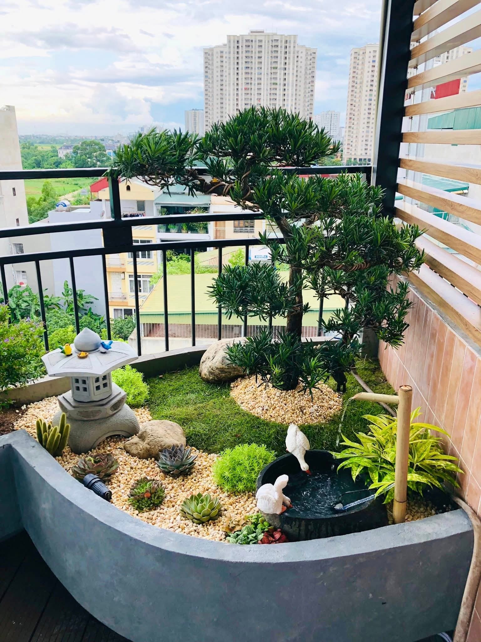góc chậu tiểu cảnh sân thượng, phong cách zen thiền
