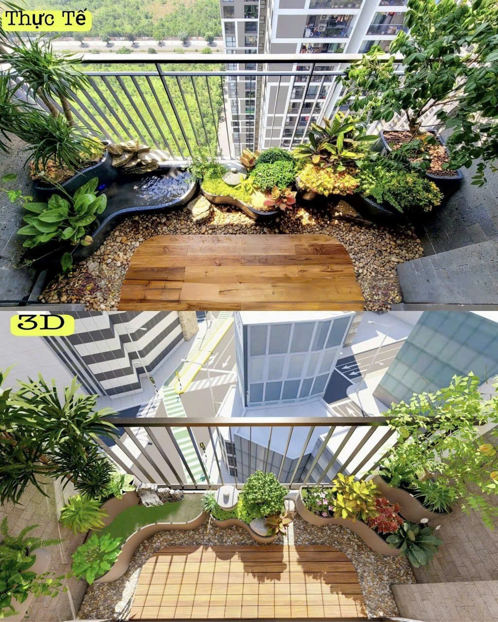 thiết kế ban công tiểu cảnh hồ cá mini